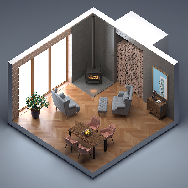 3D interior design rendering showing technical precision for creative space planning in Quebec